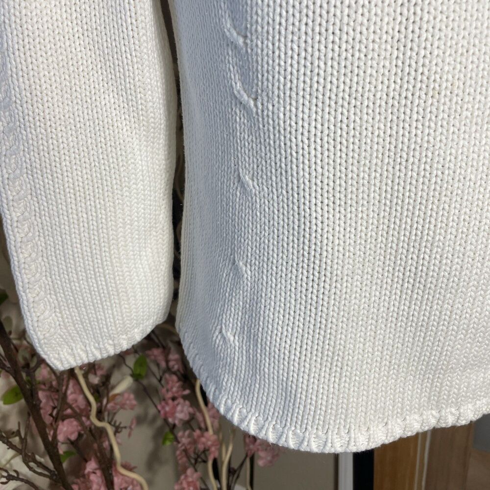 Pow Wow Cable Knit Style White Sweater Women’s Pullover Cozy Winter Top Size M - Picture 3 of 7